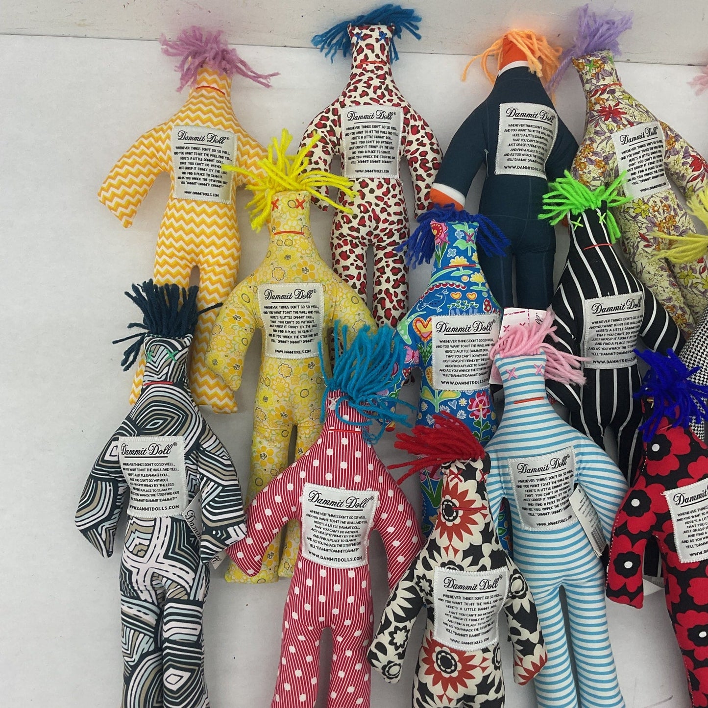 Preowned Dammit Dolls Plush Voodoo Stress Relief Plush Abstract Designs LOT - Warehouse Toys