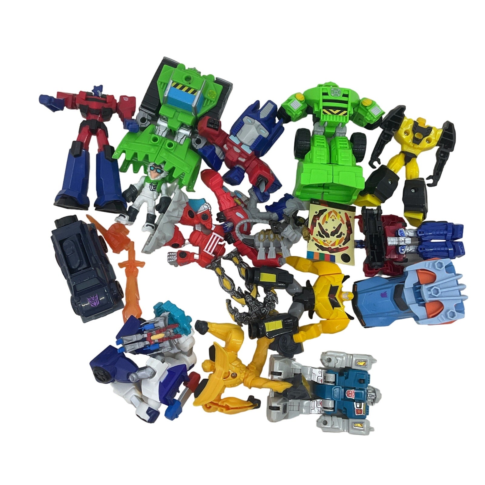 Preowned Green Yellow Red Transformers Action Figure Plastic Toy Lot - Warehouse Toys