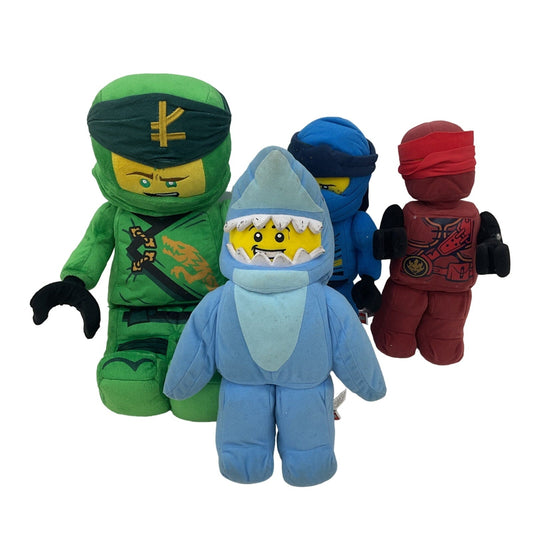 Preowned Lego Minifig Plush Dolls Ninjago Ninjas Red Green Blue Wizard Plush LOT - Warehouse Toys