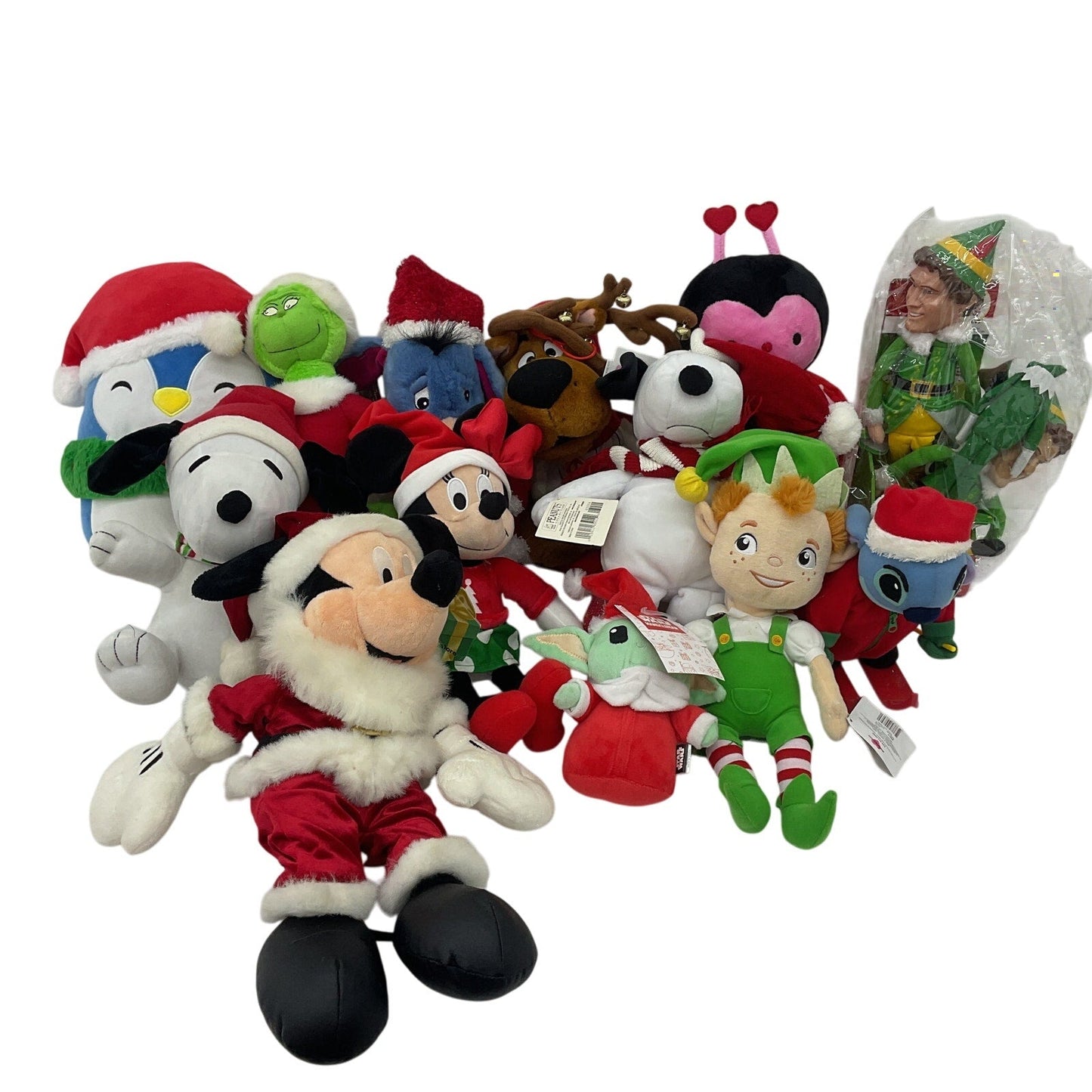 Preowned LOT 12 lbs Assorted Mix Christmas Themed Plush Snoopy Mickey Scooby - Warehouse Toys