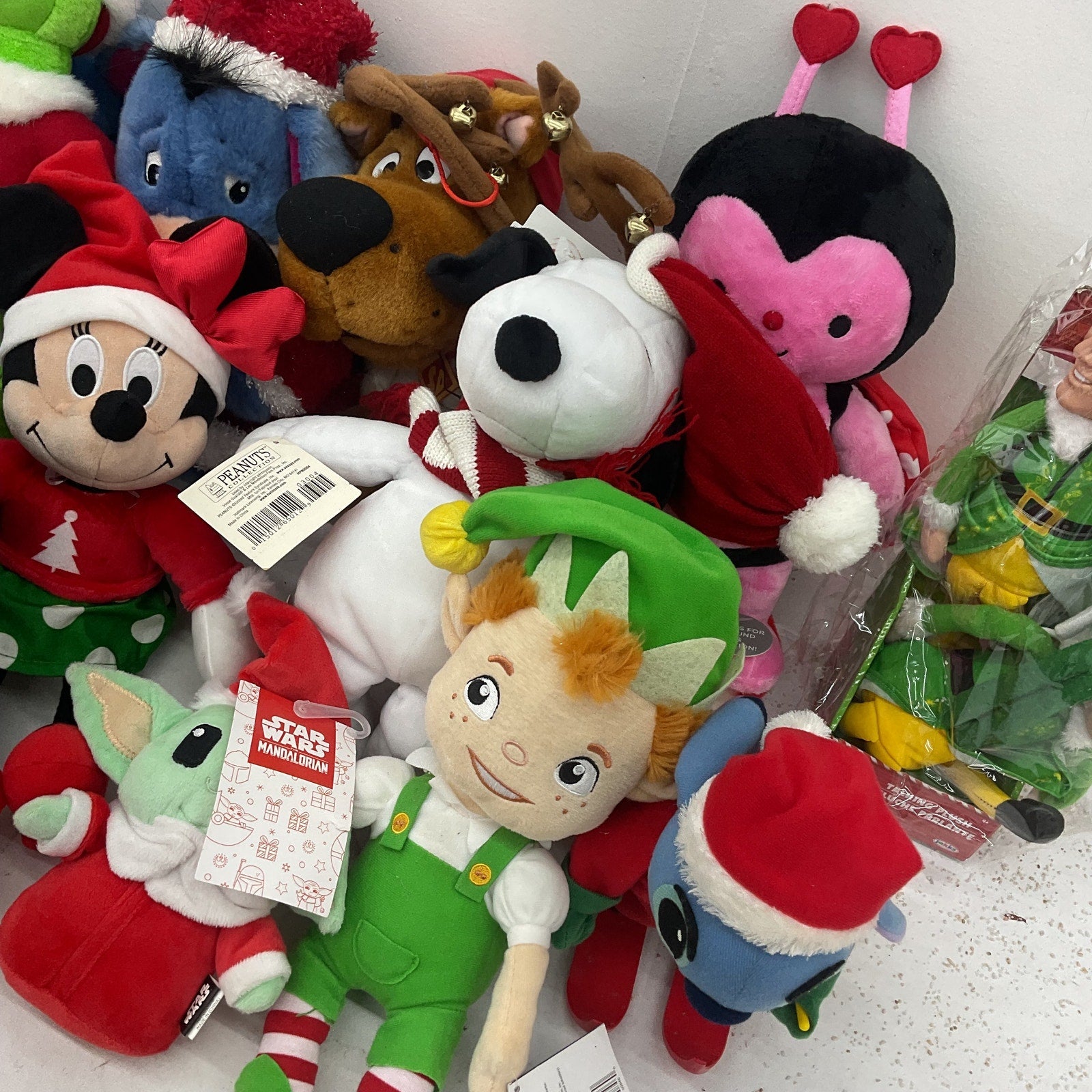 Preowned LOT 12 lbs Assorted Mix Christmas Themed Plush Snoopy Mickey Scooby - Warehouse Toys