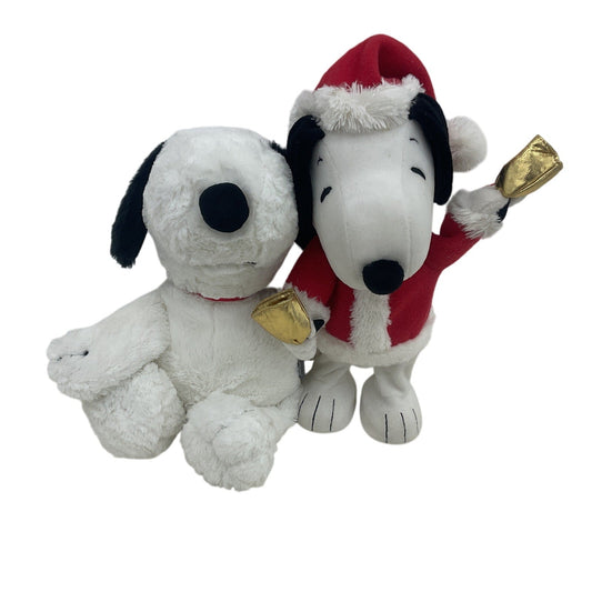 Preowned LOT of 2 CUTE Peanuts White Snoopy Plush Dolls Santa Claus Dog Holiday - Warehouse Toys