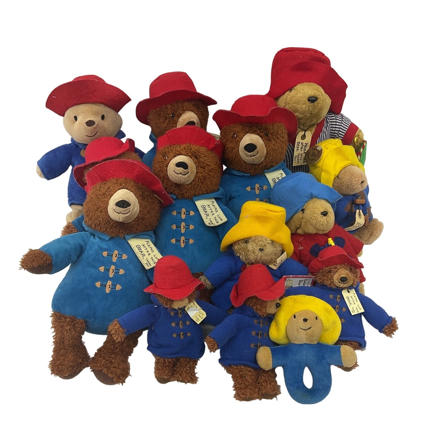 Preowned LOT Paddington Bear Teddy in Coat Plush Toys Stuffed Animals LOT 5 lbs - Warehouse Toys