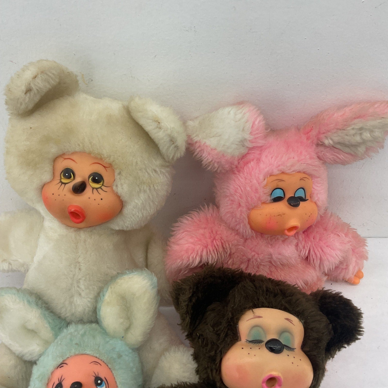 Preowned LOT Russ Berrie Others Rubber Faced Bunny Bear Thumb Sucking Dolls VTG - Warehouse Toys