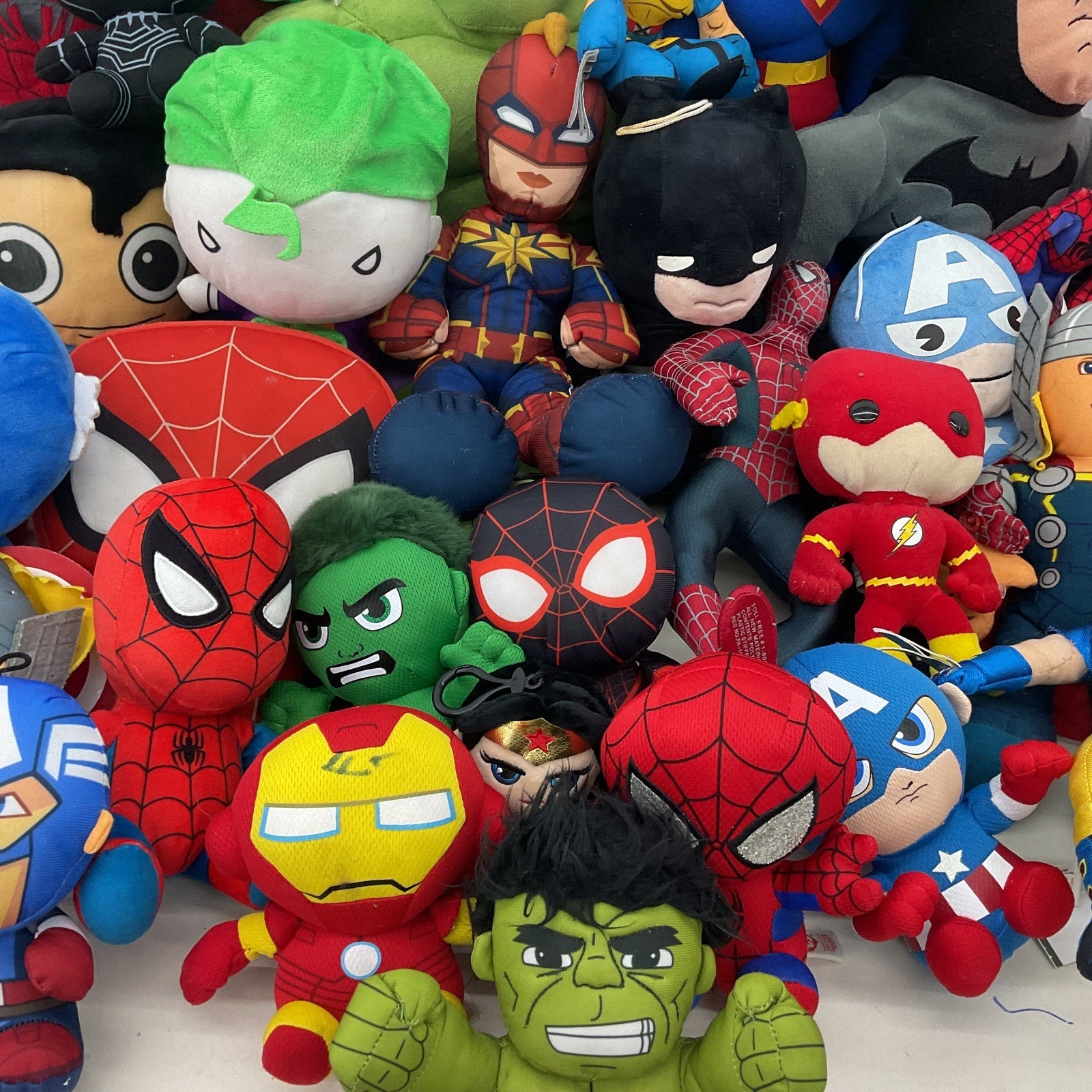 Preowned Marvel 13 lbs LOT Plush Stuffed Animals Spiderman Avengers Hulk DC Bat - Warehouse Toys