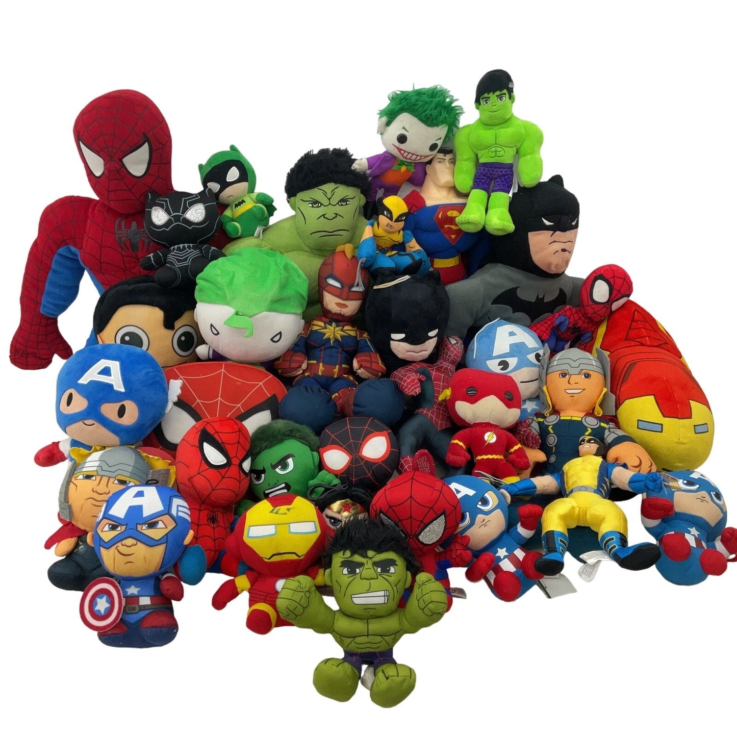 Preowned Marvel 13 lbs LOT Plush Stuffed Animals Spiderman Avengers Hulk DC Bat - Warehouse Toys