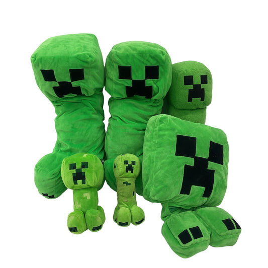 Preowned Minecraft Green Creeper Character Plush Dolls LOT Assorted Sizes - Warehouse Toys