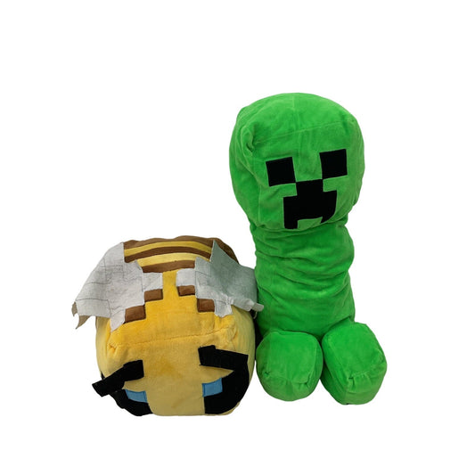 Preowned Minecraft Multicolor Stuffed Animals LOT of 2 Yellow Bee Green Creeper - Warehouse Toys