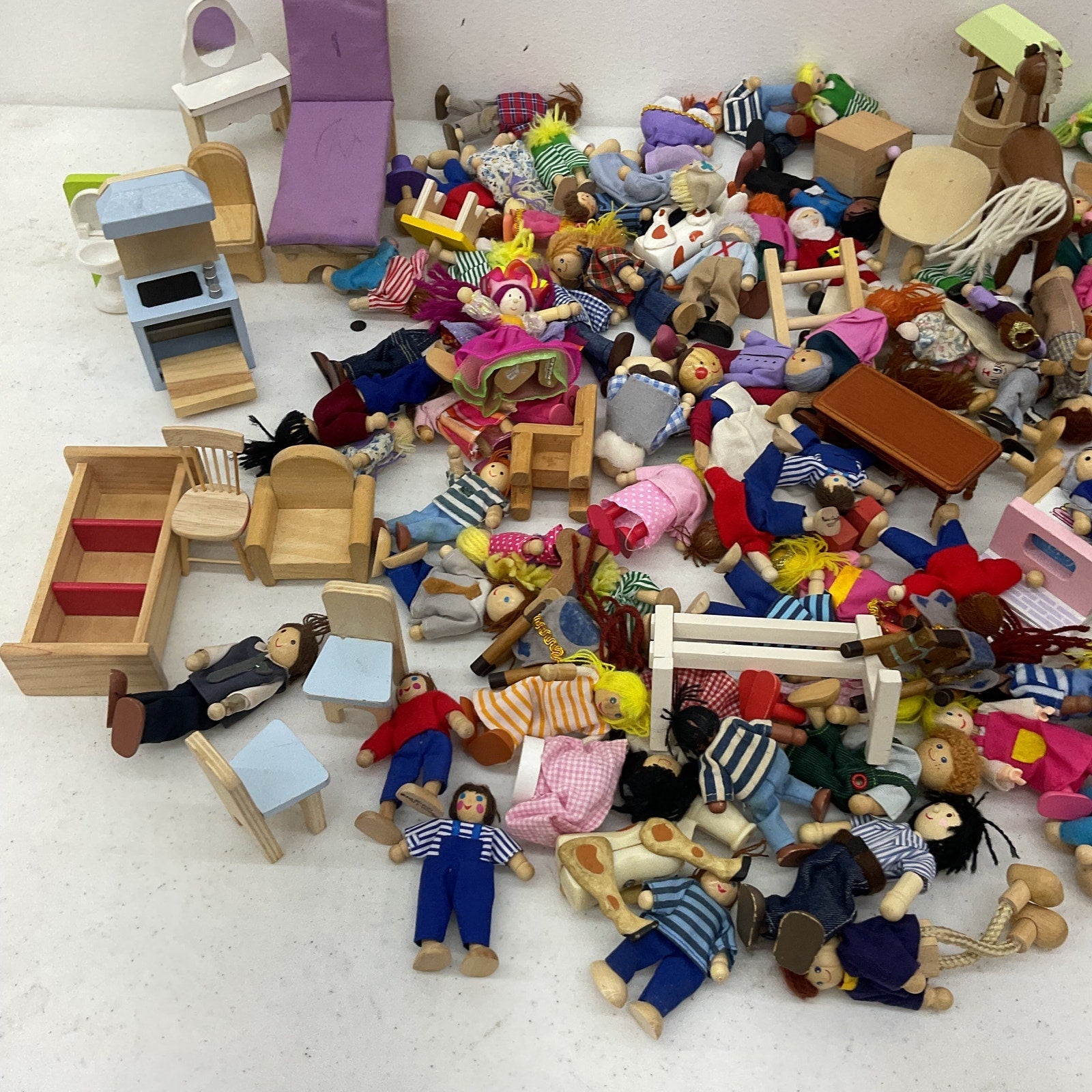 Preowned Mix Plan Toys Mini Dollhouse Figures Dolls Parts Furniture LOT 8 lbs - Warehouse Toys