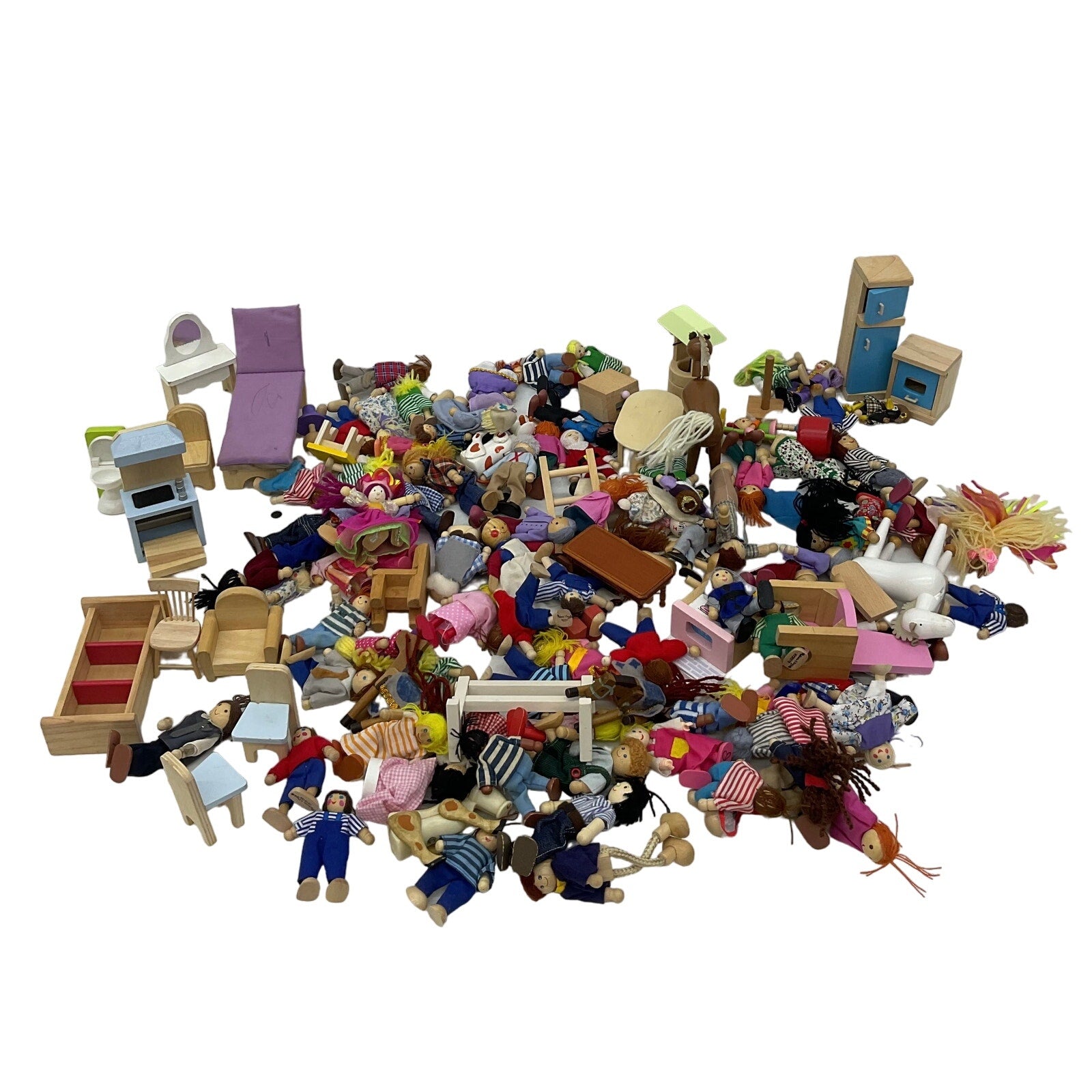 Preowned Mix Plan Toys Mini Dollhouse Figures Dolls Parts Furniture LOT 8 lbs - Warehouse Toys