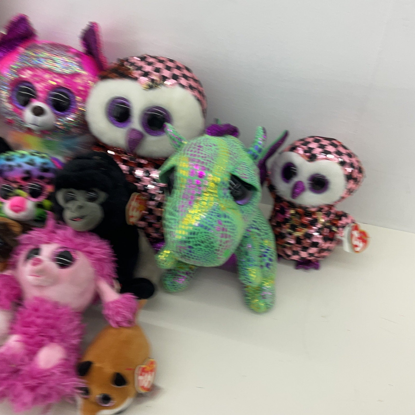 Preowned Mixed TY Beanie Boos Multicolor Stuffed Animals Ostrich Tiger Dragon - Warehouse Toys