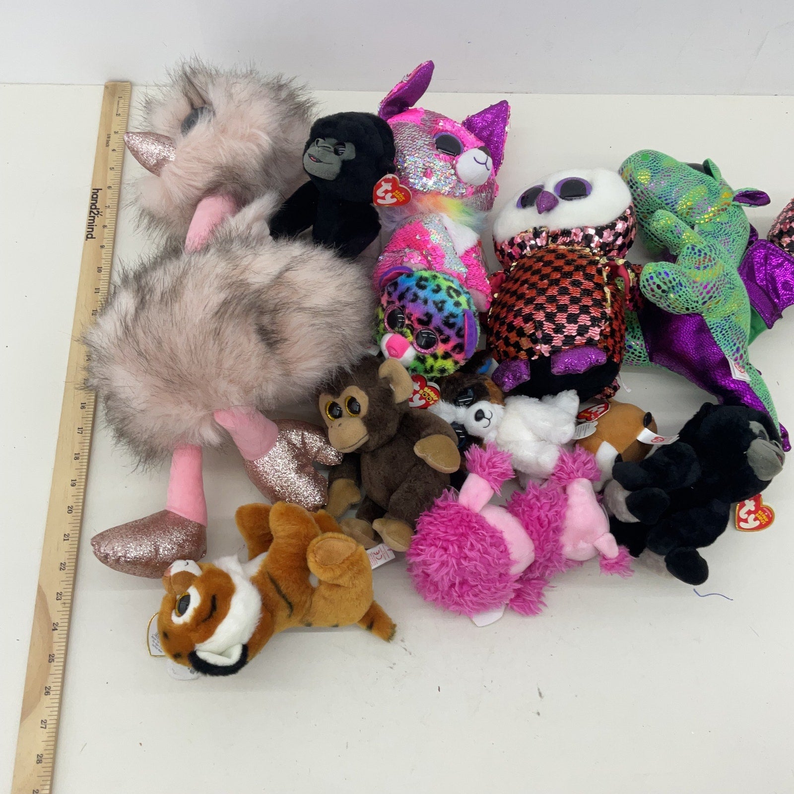 Preowned Mixed TY Beanie Boos Multicolor Stuffed Animals Ostrich Tiger Dragon - Warehouse Toys