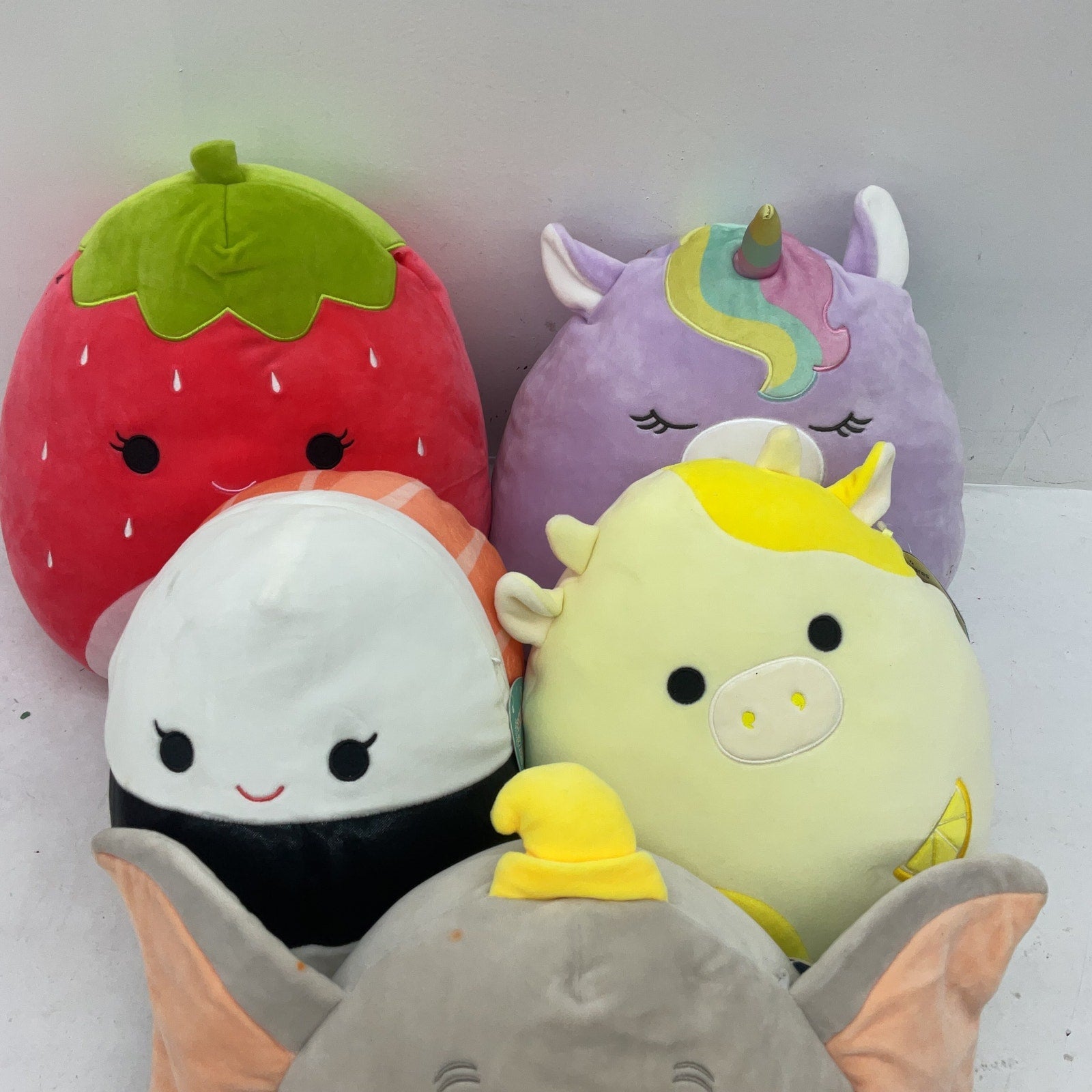 Preowned Multicolor Squishmallows Stuffed Toys LOT of 5 Red Strawberry Dumbo - Warehouse Toys