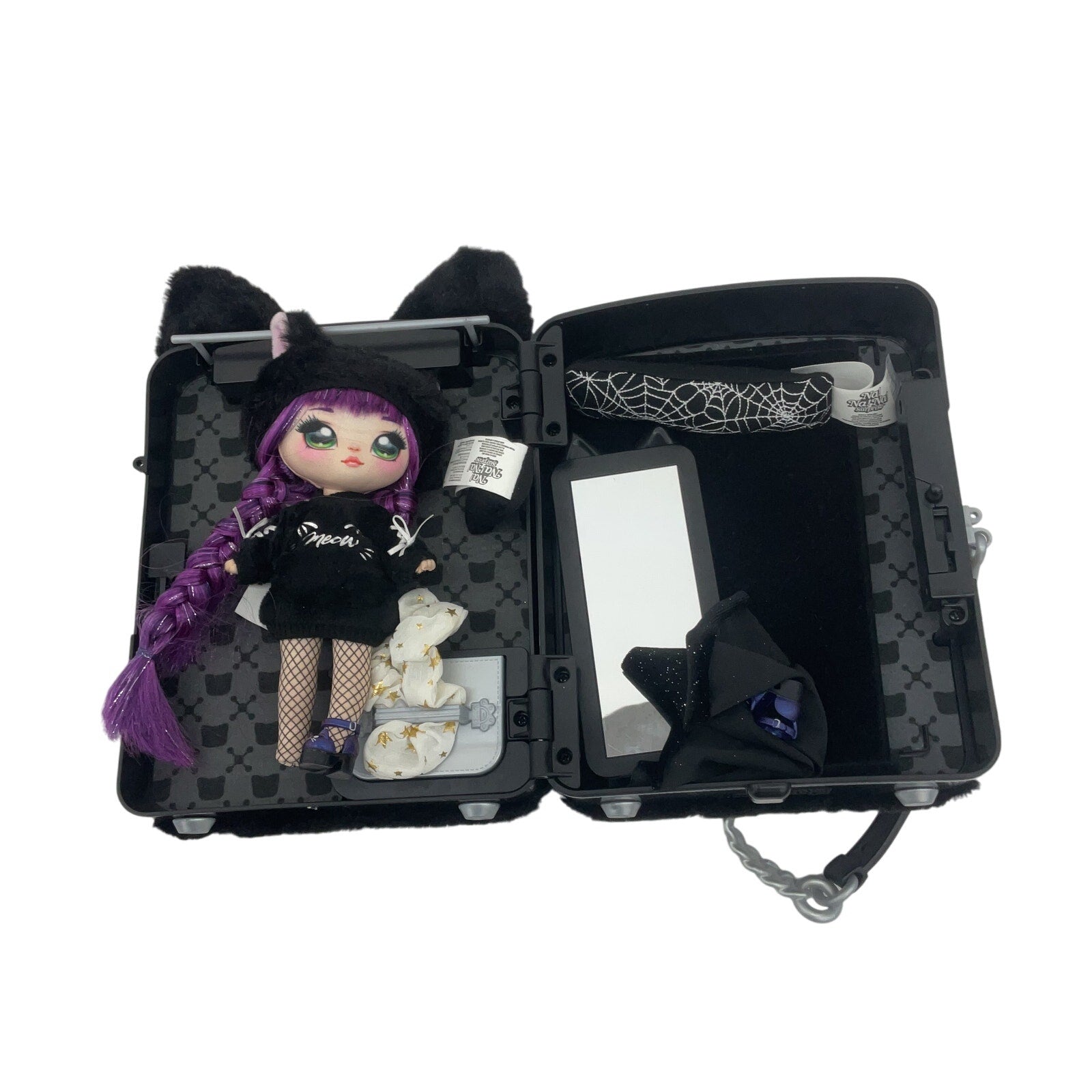 Preowned Na! Na! Na! Surprise Black Kitty Backpack w/ Doll Playset Case CUTE - Warehouse Toys