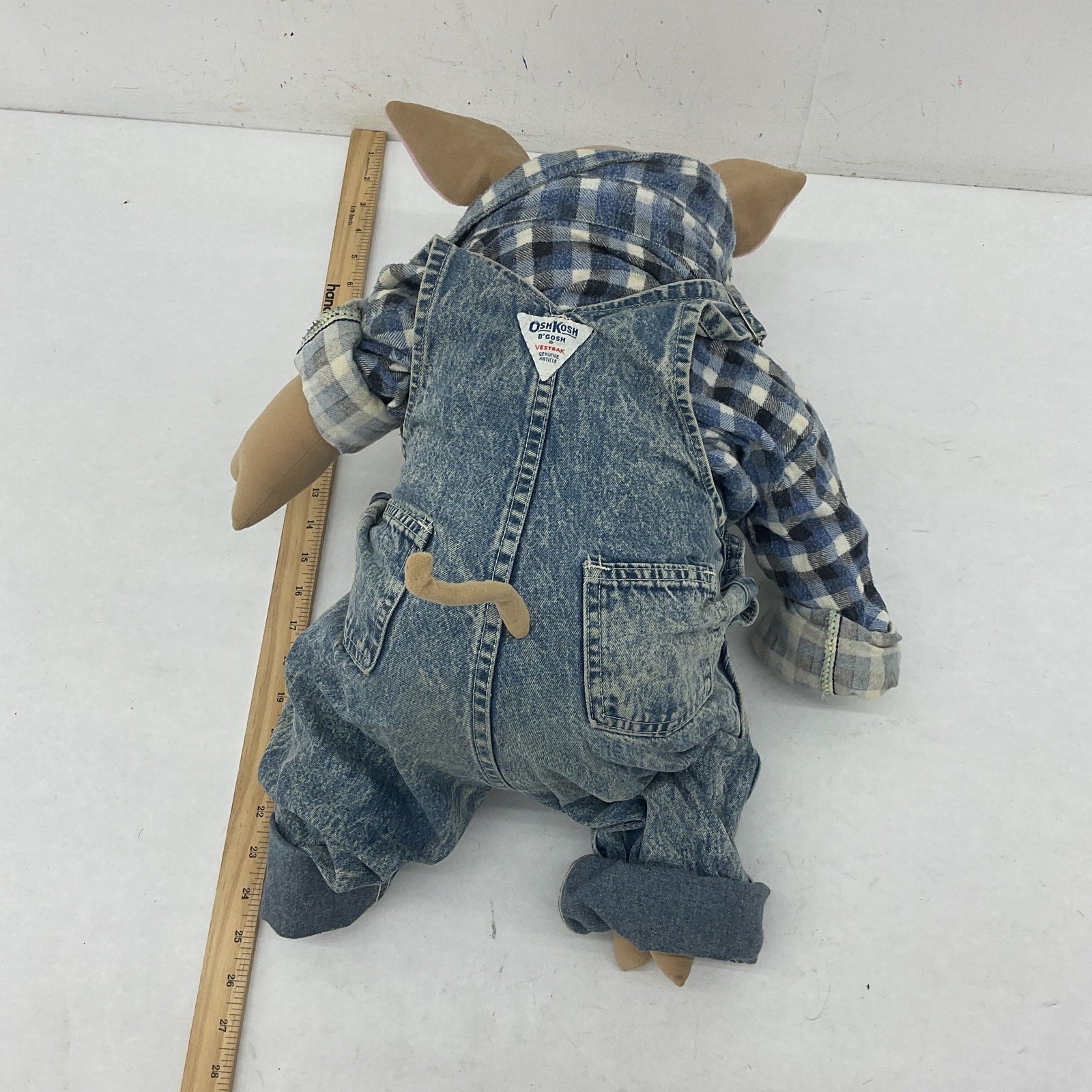 Preowned Osh Kosh Brown Pig in Denim Farmer Overalls Jumbo Sized Stuffed Animal - Warehouse Toys