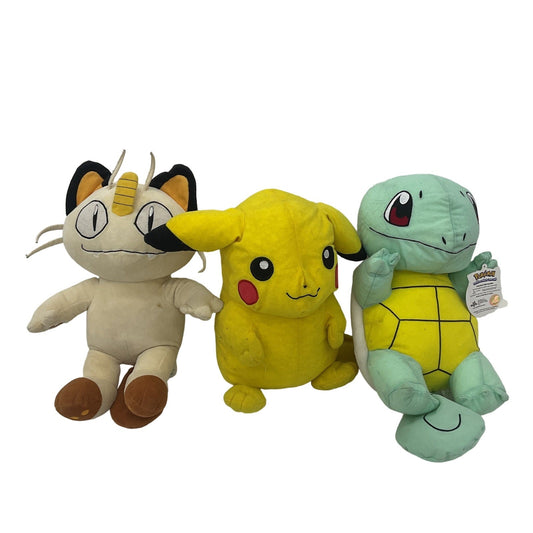 Preowned Pokemon Plush LOT Meowth Squirtle Pikachu Character Stuffed Toys - Warehouse Toys