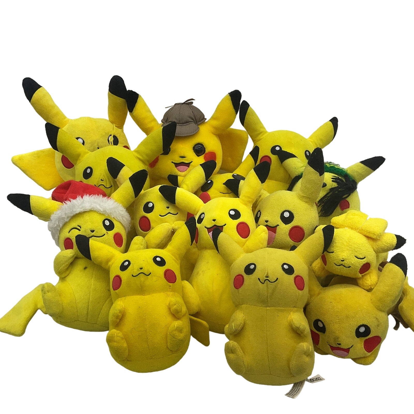 Preowned Pokemon Yellow Plush LOT PIKACHU Detective Holiday Mixed Expressions - Warehouse Toys