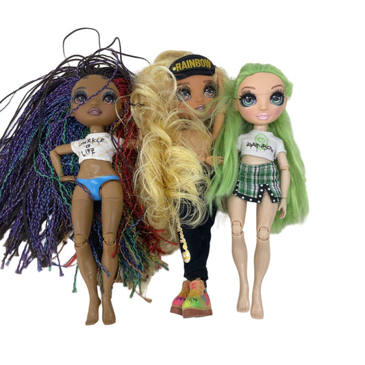 Preowned Rainbow High Multicolor Play Doll Set of 3 Green Hair African American - Warehouse Toys