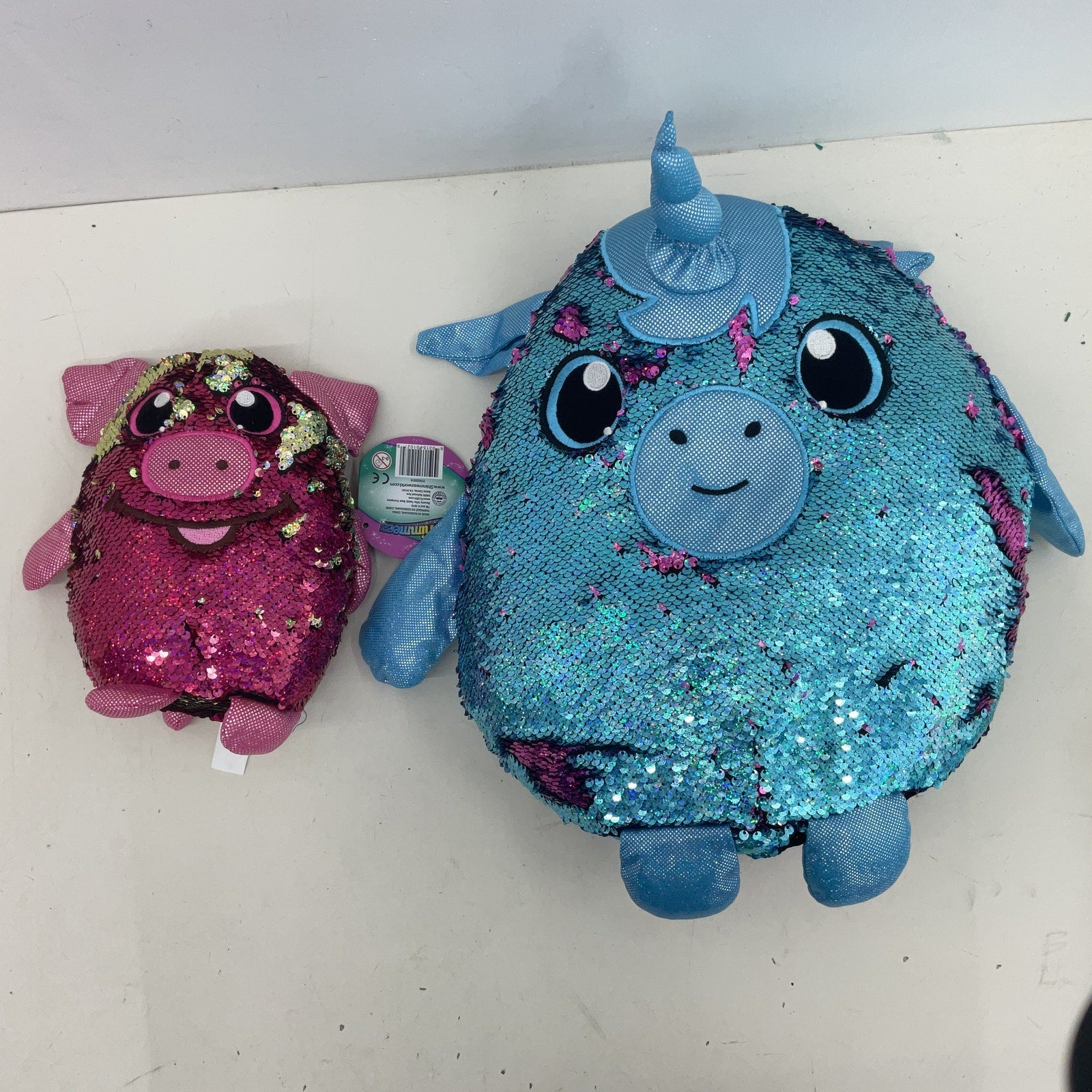 Preowned Shimmeez Sequin Unicorn Plush Stuffed Animals LOT 2 - Warehouse Toys