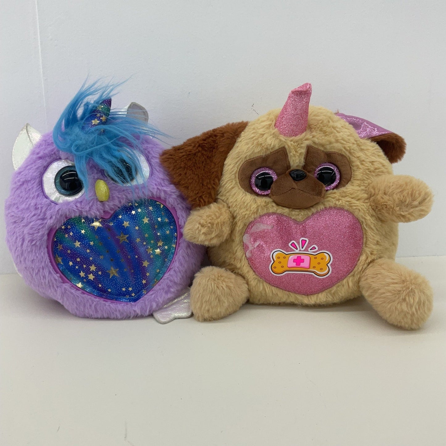 Preowned Shimmeez Stuffed Animals LOT 2 Purple Owl Unicorn Dog Plush - Warehouse Toys