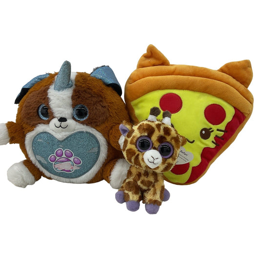 Preowned Shimmeez TY Safari Giraffe Beanie Boos & Pizza Cat Pillow Plush Dolls - Warehouse Toys