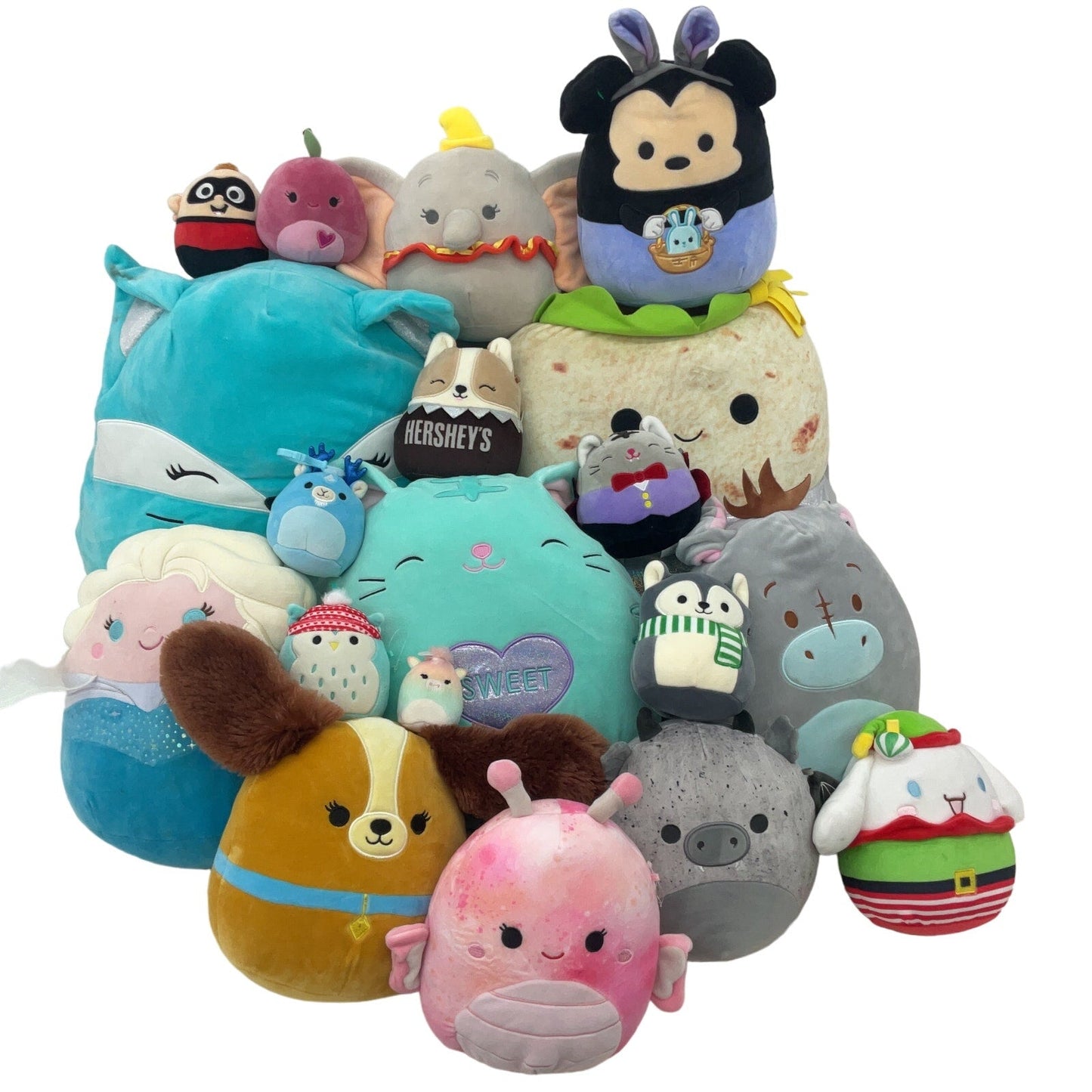 Preowned Squishmallows Multicolor Stuffed Animal 13 lbs LOT Mixed Disney Burrito - Warehouse Toys