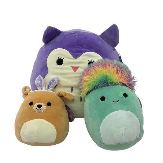 Preowned Squishmallows Plush Toys LOT of 3, Purple Owl Brown Bear Green Plant - Warehouse Toys