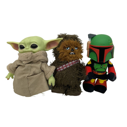 Preowned Star Wars Stuffed Animals LOT of 3 Chewbacca Baby Grogu Boba Fett - Warehouse Toys