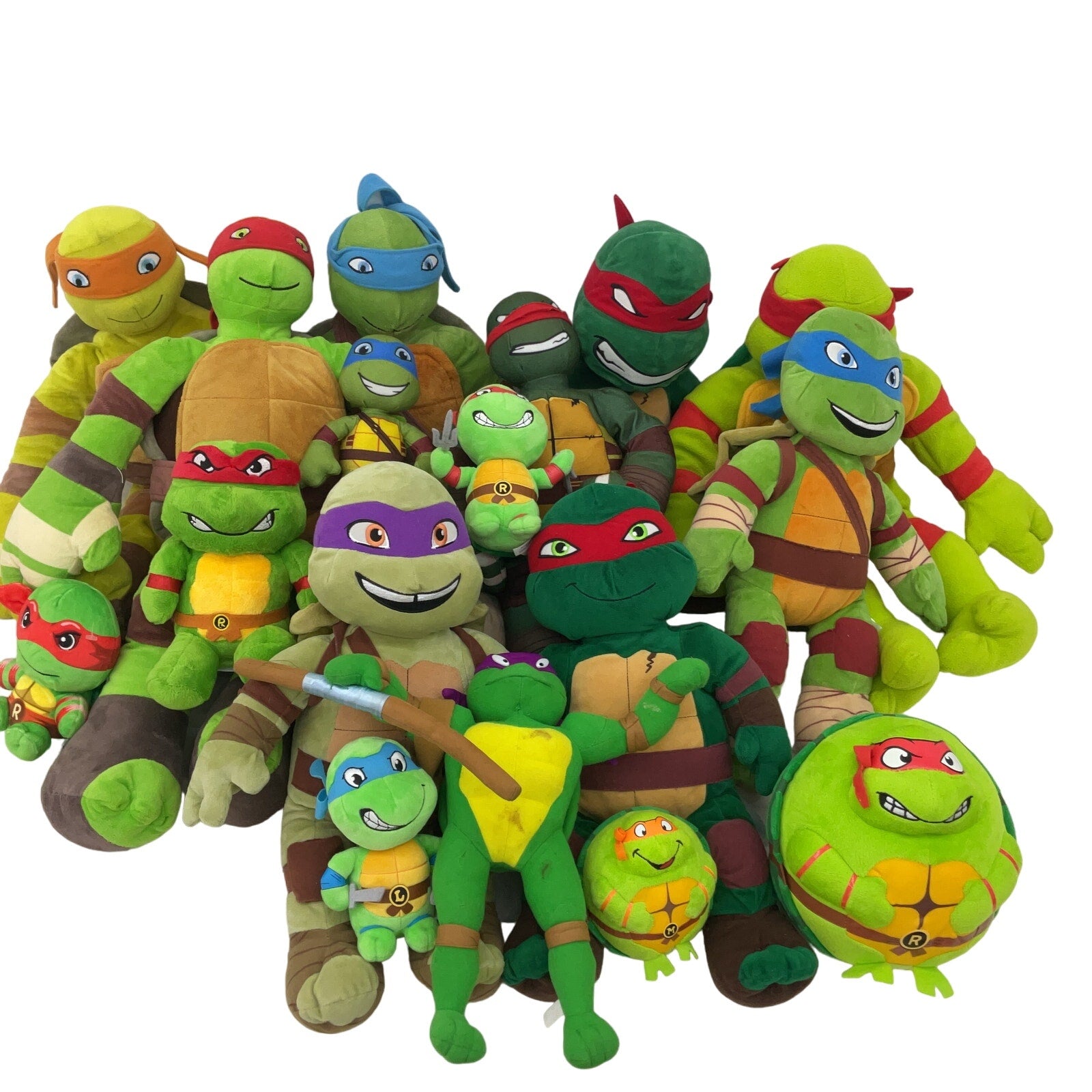 Preowned TMNT Green Stuffed Animals LOT 13 lbs Raphael Leo Mikey Donnie - Warehouse Toys