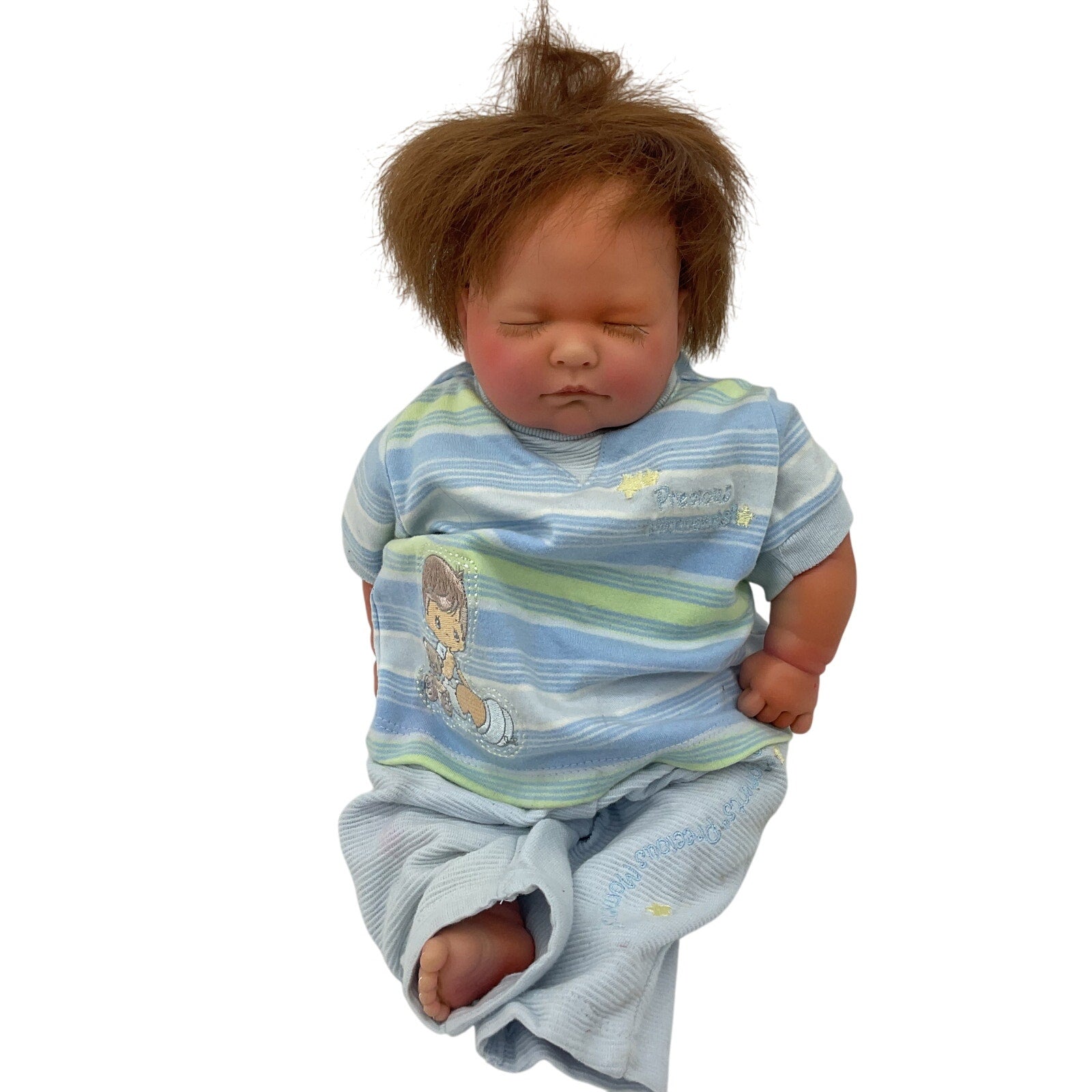 Preowned Unbranded Realistic Sleeping Baby Doll Brown Hair Closed Eyes Beautiful - Warehouse Toys