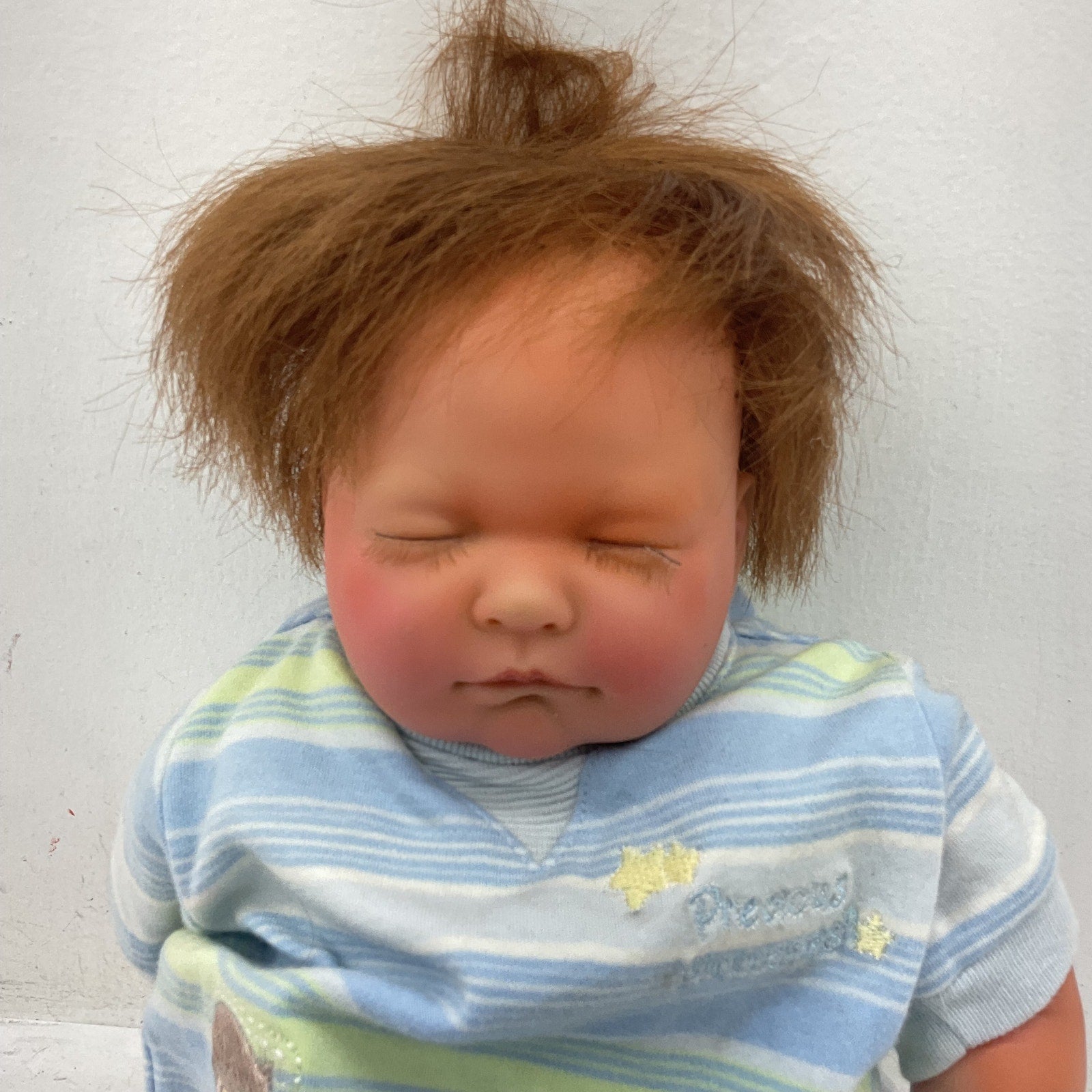 Preowned Unbranded Realistic Sleeping Baby Doll Brown Hair Closed Eyes Beautiful - Warehouse Toys