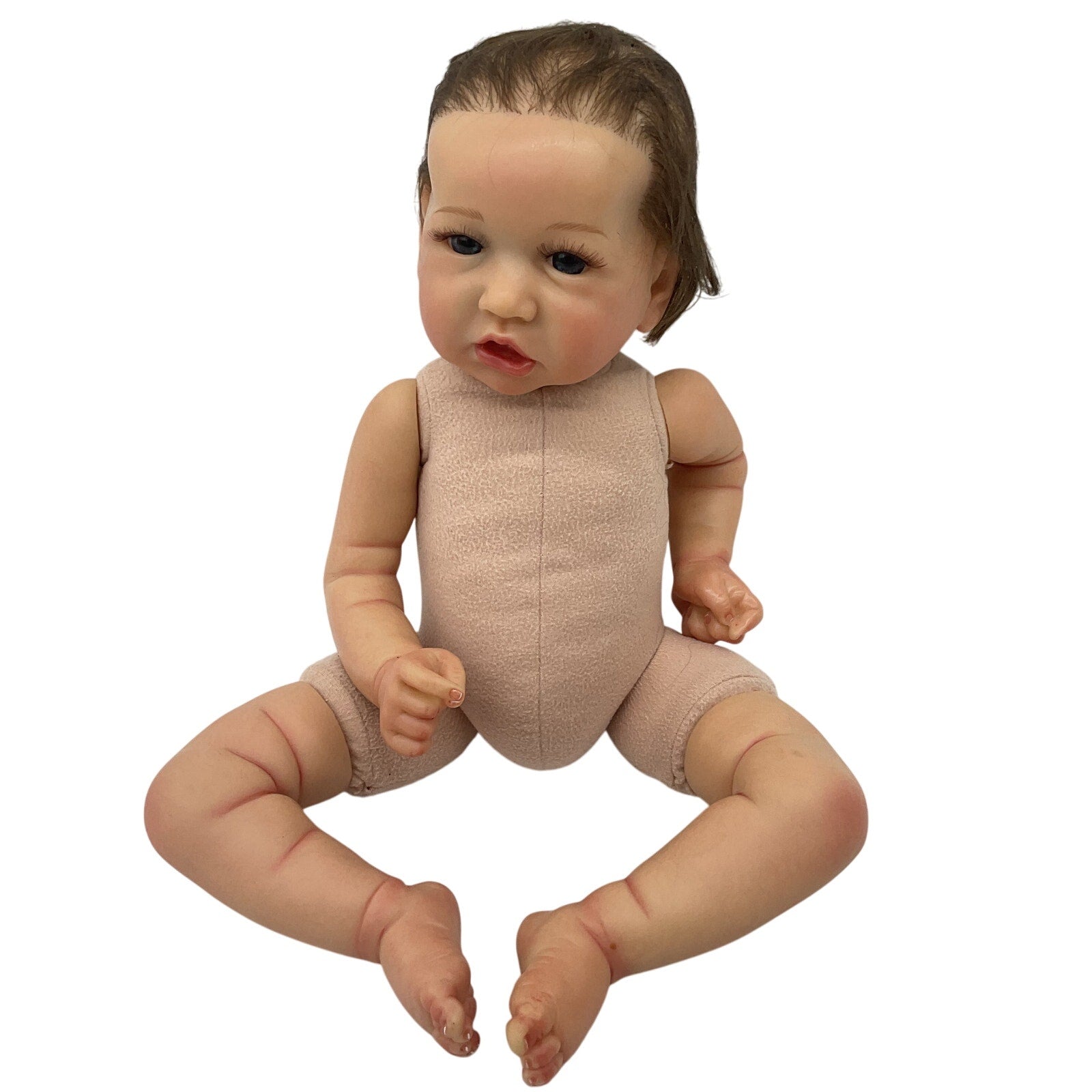 Preowned Unbranded Realistic Sleeping Baby Doll Brown Hair Open Eyes Beautiful - Warehouse Toys