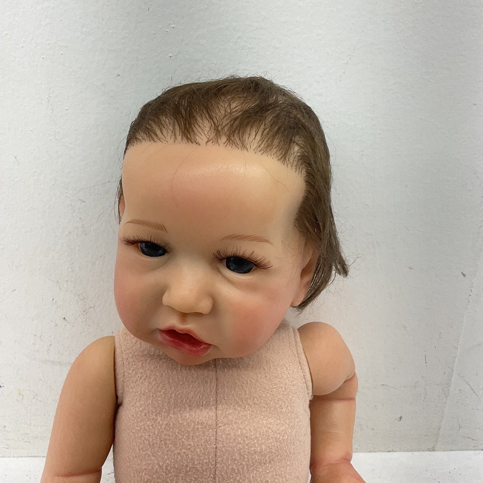 Preowned Unbranded Realistic Sleeping Baby Doll Brown Hair Open Eyes Beautiful - Warehouse Toys