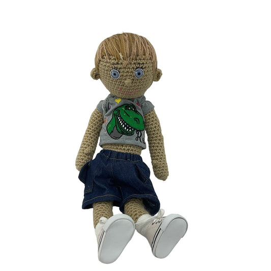 Preowned USA Dolls Handmade Crochet Knit Little Boy Plush Doll in Outfit - Warehouse Toys