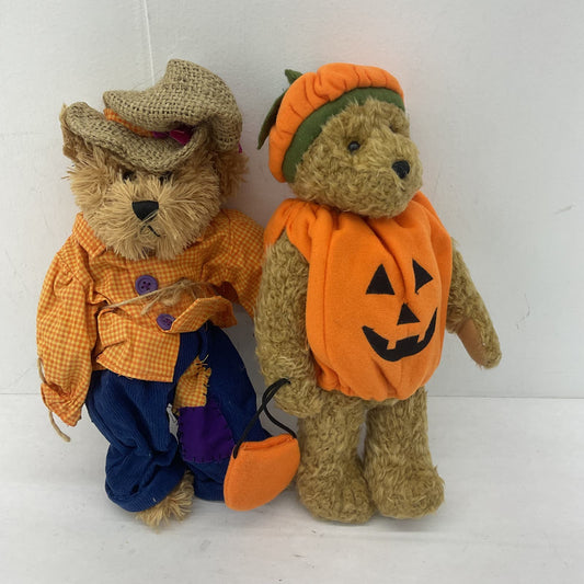 Pumpkin and Farmer Teddy Bear Plush - Brown Stuffed Animal Toy Halloween - Warehouse Toys