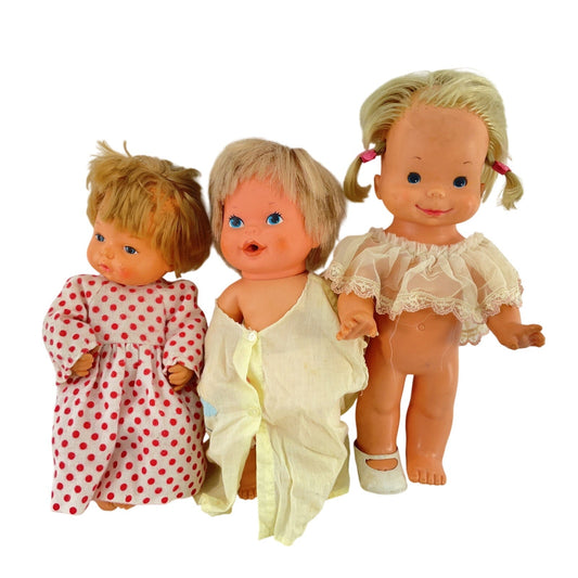 Set of 3 Vintage 1970s Baby Dolls GMFGI Ideal Whoopsie Plastic Toy Pre - Owned - Warehouse Toys