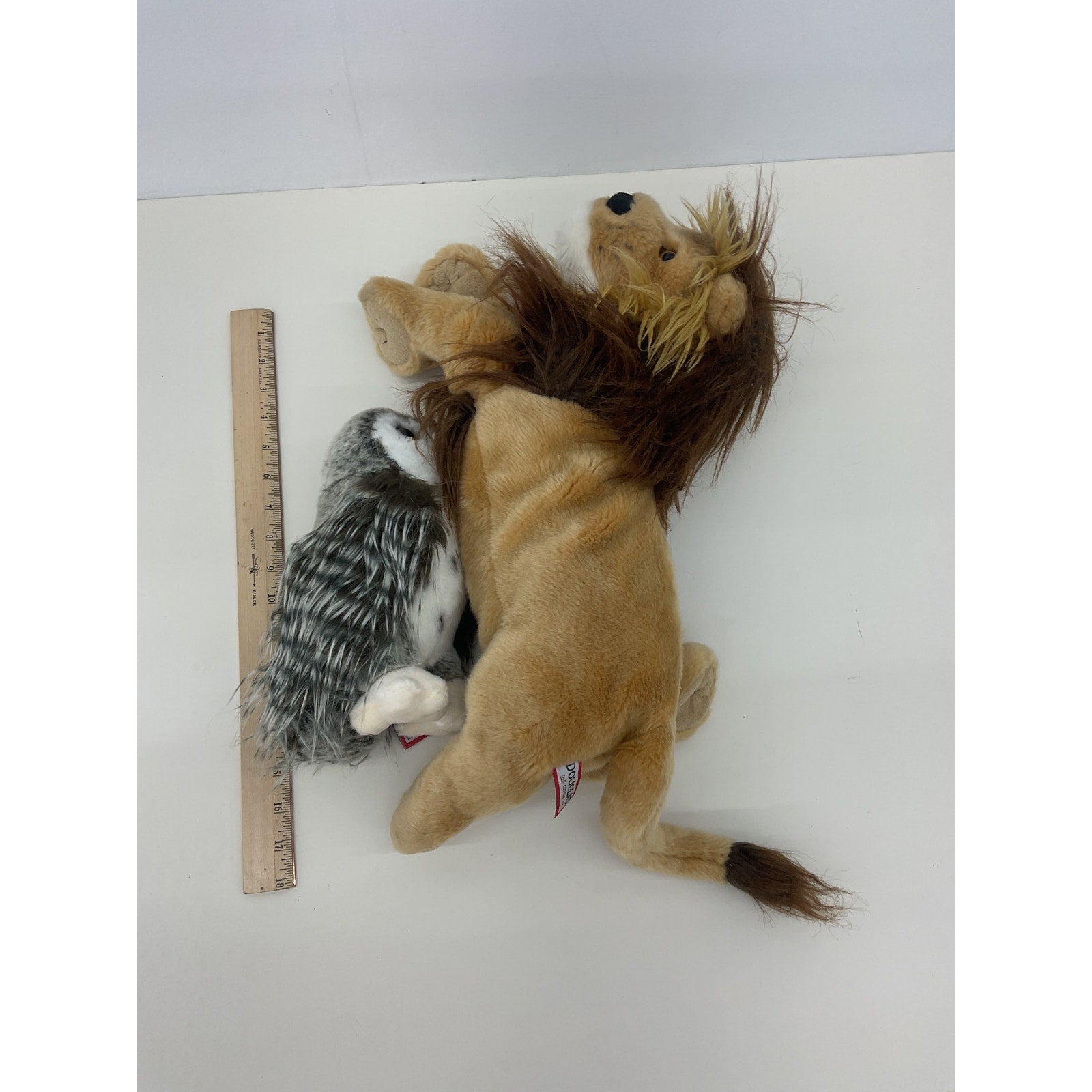 Soft Cuddly Brown Douglas Lion & White Spotted Owl Nature Animals Plush LOT 2 - Warehouse Toys