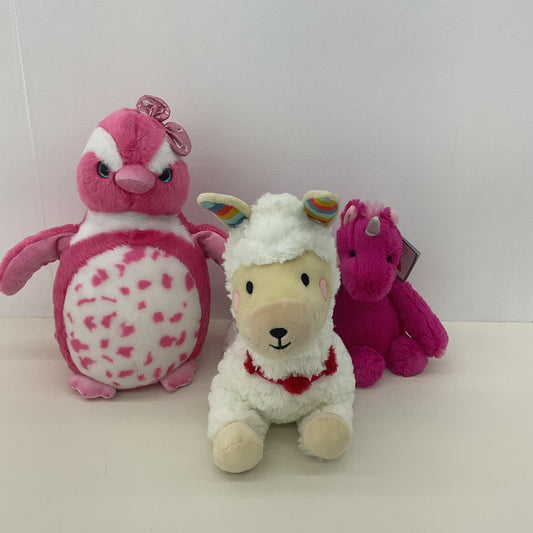 Soft Cuddly LOT FAO Schwarz White Sheep Dog Pink Penguin Alice Unicorn Plush - Warehouse Toys