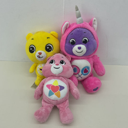 Soft Cuddly Purple Pink Care Bear Plush Doll LOT of 3! Star Hearts Yellow - Warehouse Toys