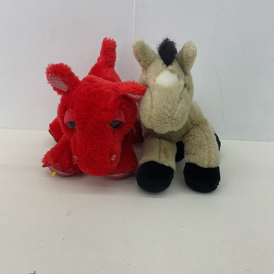 Soft Stuffed Animal LOT Brown Aurora Horse & Red Baby Dragon Valentines Dolls - Warehouse Toys