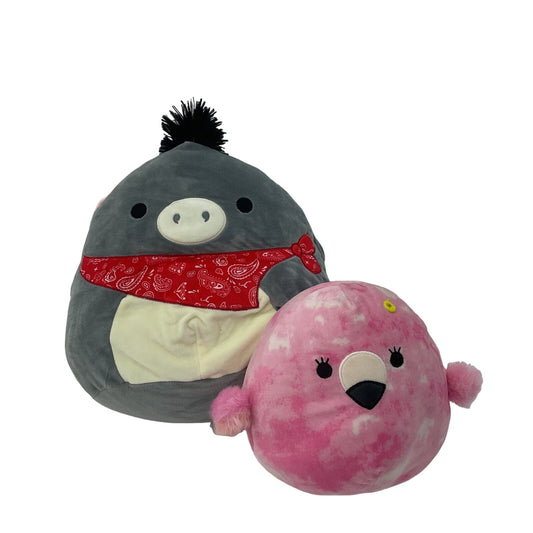 Squishmallows Gray Donkey with Bandana Pink Flamingo Bird Plush Dolls - Warehouse Toys