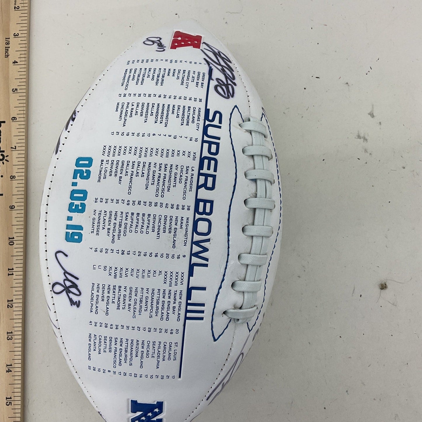 Super Bowl LIII Signed Football 2019 White Blue Autographs Preowned Atlanta GA - Warehouse Toys