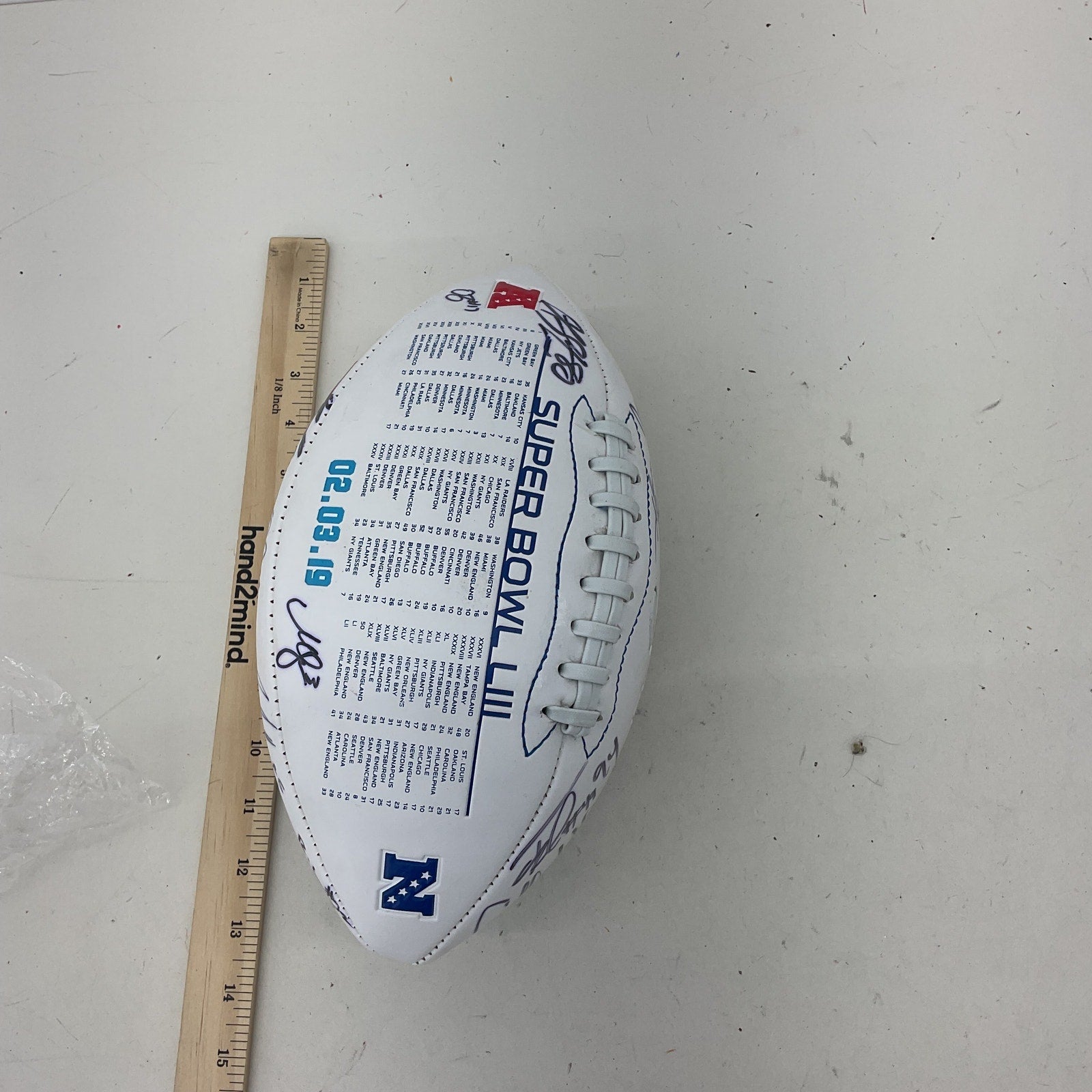 Super Bowl LIII Signed Football 2019 White Blue Autographs Preowned Atlanta GA - Warehouse Toys