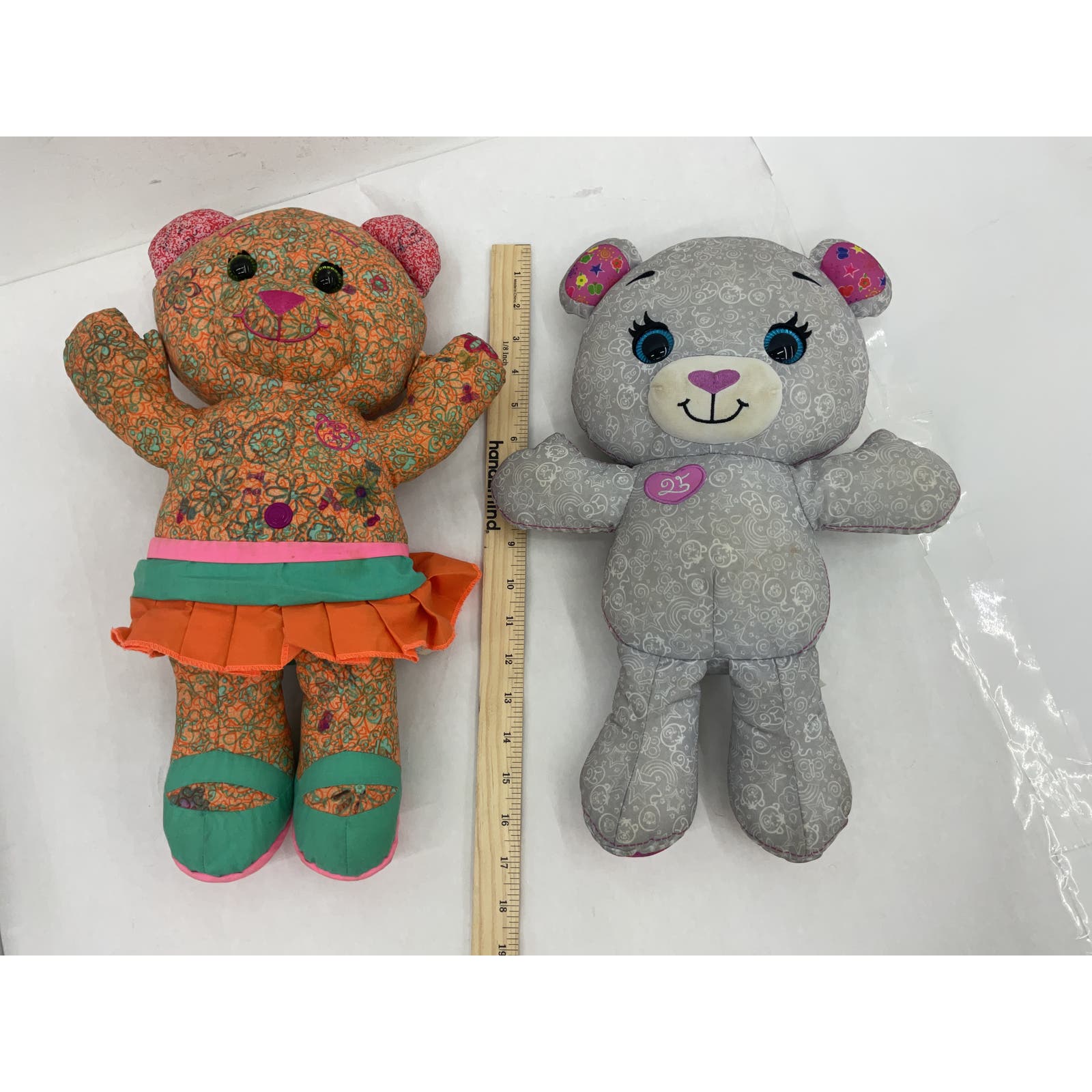 TOMY Doodle Bear Lot of 2 Orange Gray - Plush Stuffed Toy - Warehouse Toys