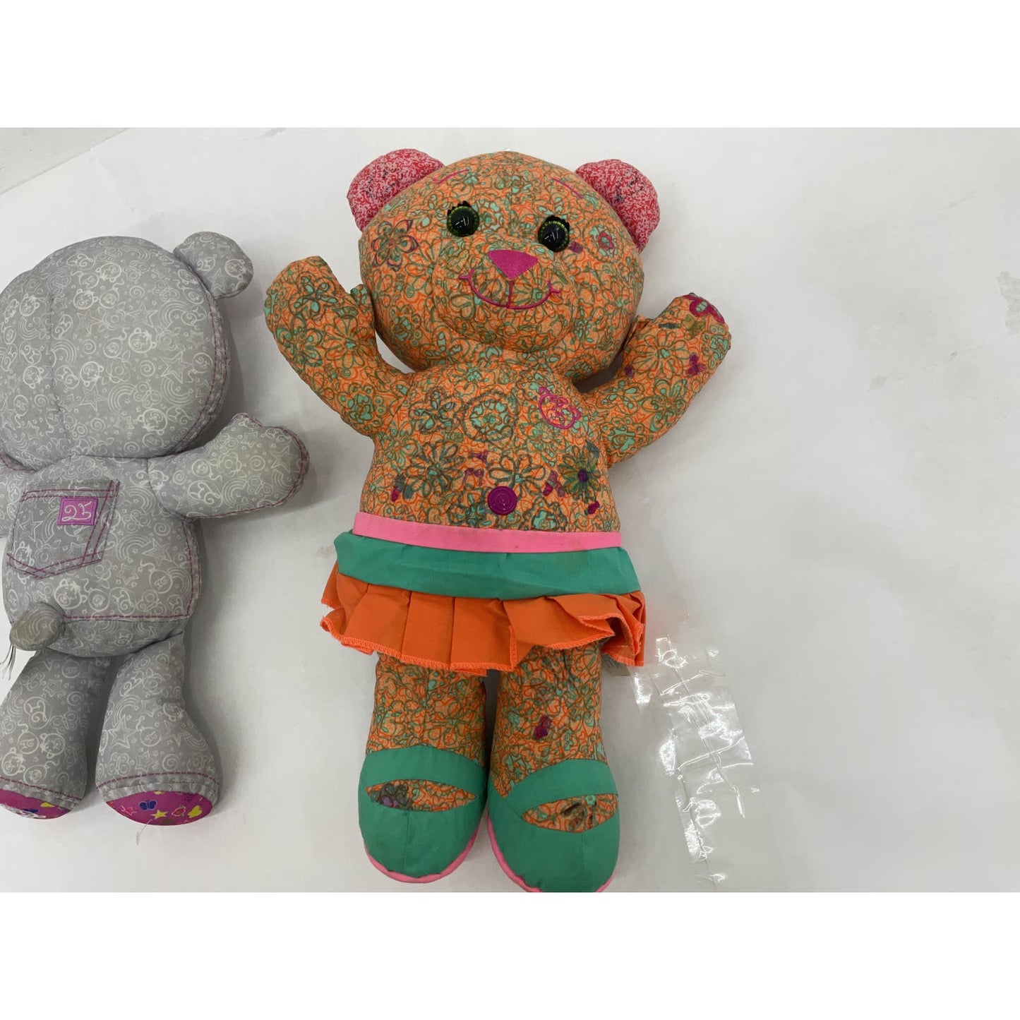 TOMY Doodle Bear Lot of 2 Orange Gray - Plush Stuffed Toy - Warehouse Toys