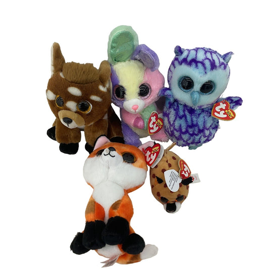 TY Beanie Boos Animal Plush Dolls Owl Fox Deer Brown Blue Preowned LOT - Warehouse Toys