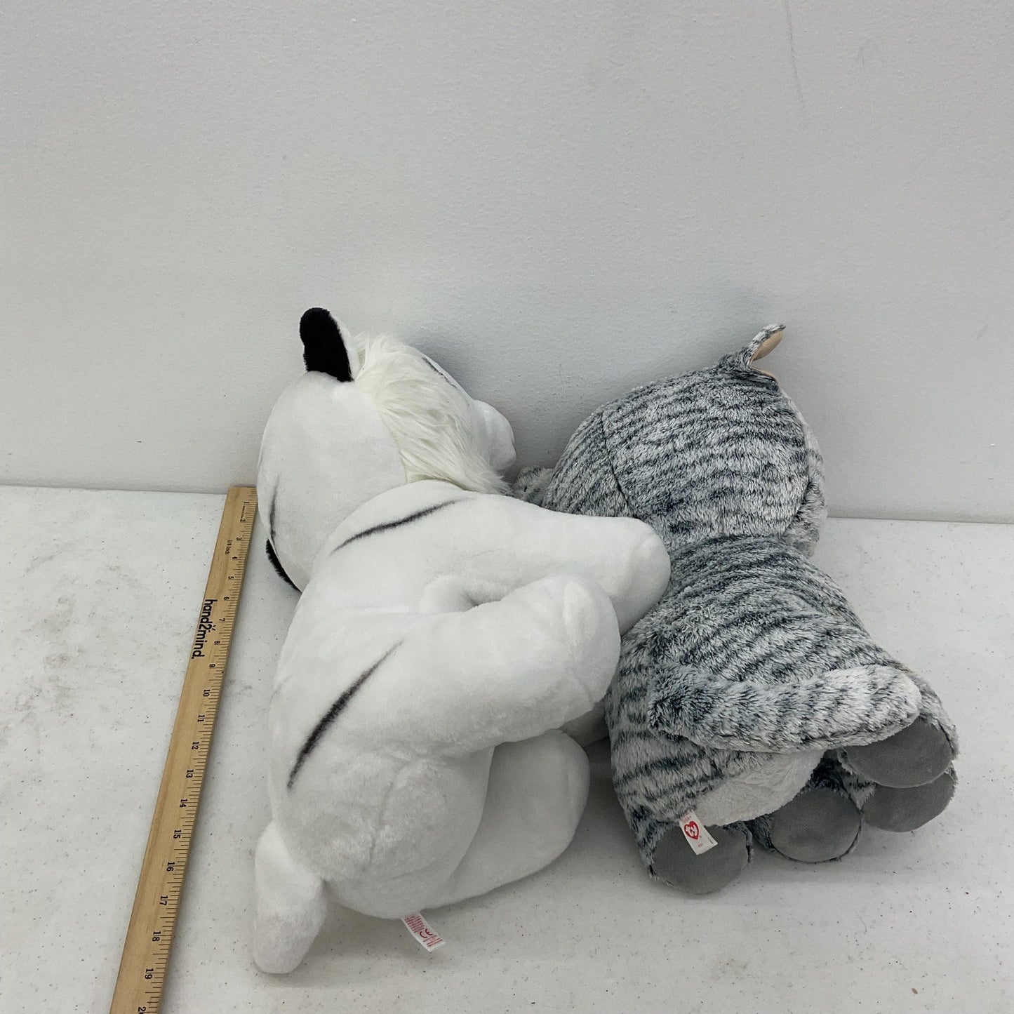 TY Beanie Boos Large Size Tundra White Tiger & Gray Striped Kitty Cat Plush Doll - Warehouse Toys