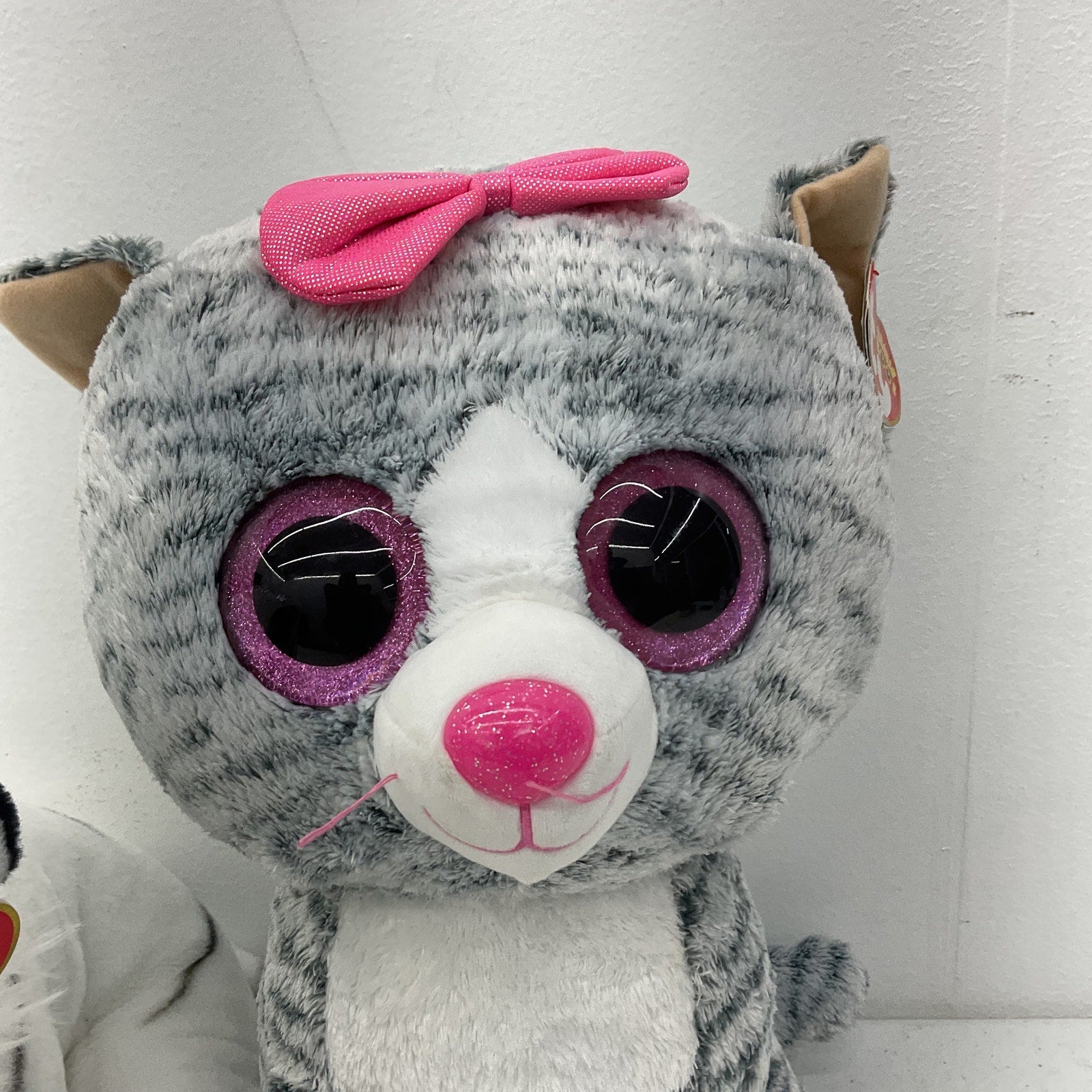 TY Beanie Boos Large Size Tundra White Tiger & Gray Striped Kitty Cat Plush Doll - Warehouse Toys