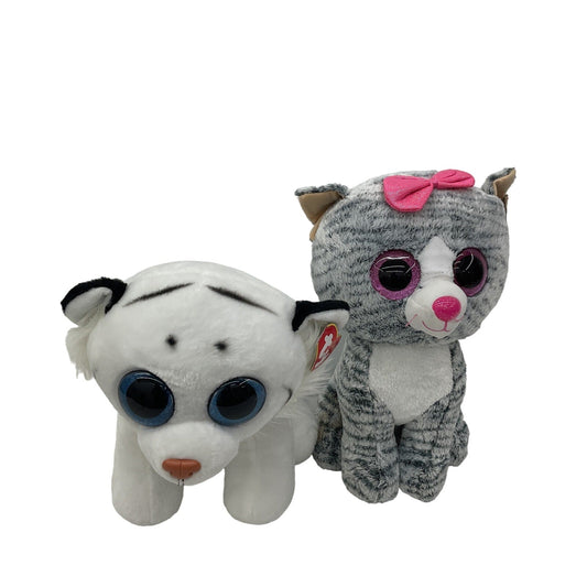 TY Beanie Boos Large Size Tundra White Tiger & Gray Striped Kitty Cat Plush Doll - Warehouse Toys