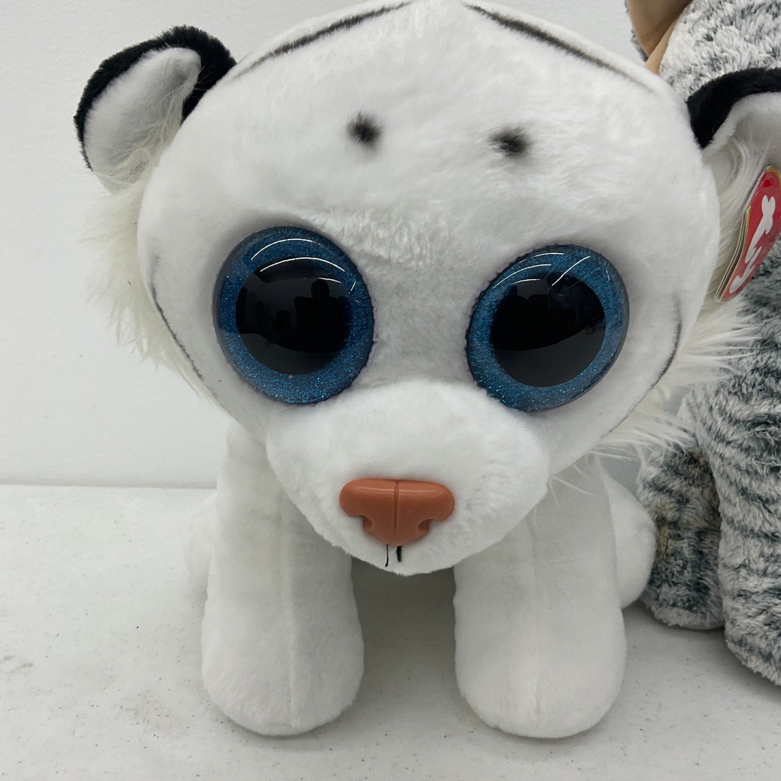 TY Beanie Boos Large Size Tundra White Tiger & Gray Striped Kitty Cat Plush Doll - Warehouse Toys